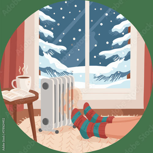 Reading with Fuzzy Socks

Flat vector of legs in colorful socks resting by a heater, open book 