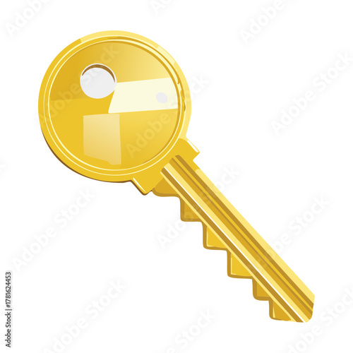 Illustration of a bright shiny golden modern car key design, valuable access item or luxury vehicle asset for digital applications