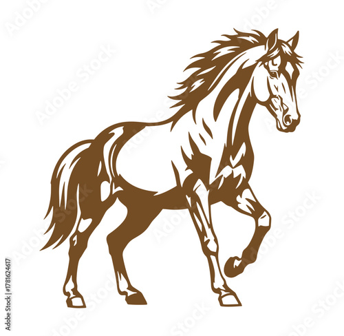 Elegant brown silhouette of a horse in motion perfect for equestrian designs and branding