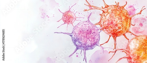 High Quality Watercolor Painting Representing Hypoxia Effects in Tumors Illustrating Cellular Structures and Interactions
