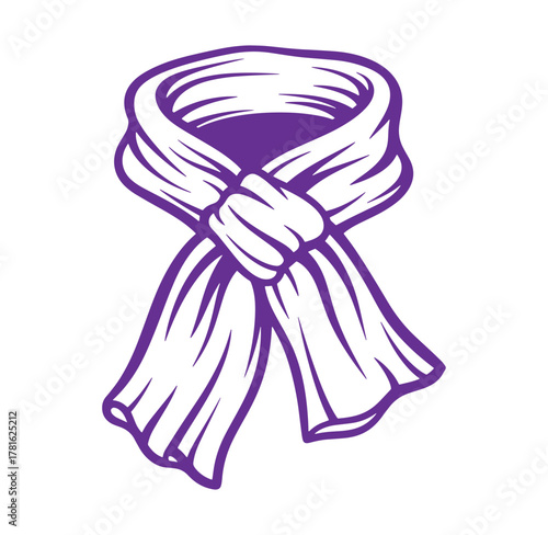 Elegant purple scarf vector illustration in a clean minimalist style on a white background