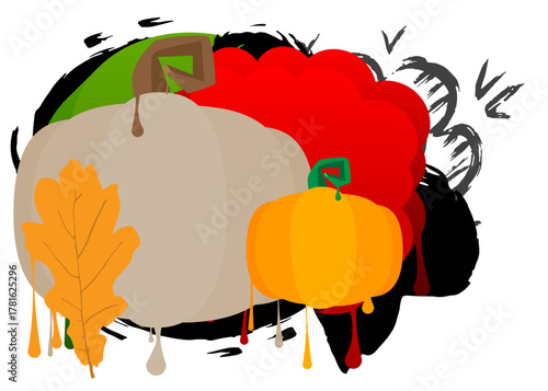 Thanksgiving Autumn leaf and Pumpkin graffiti. Abstract modern street art decoration performed in urban painting style.