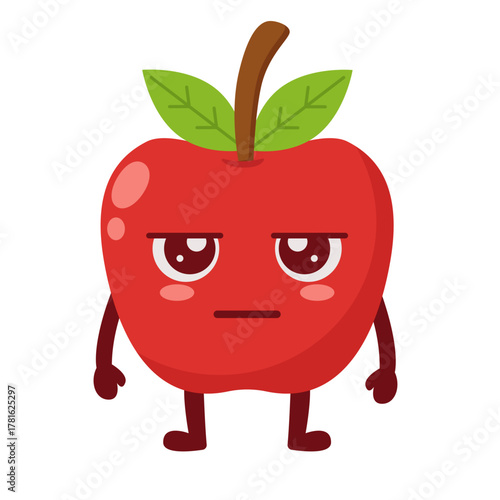 Cartoon Apple Character with Grumpy Expression Flat Illustration