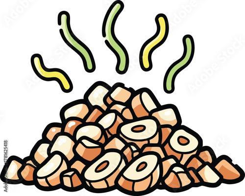 Pile of Sliced Hazelnuts with Steam Rising Above on a White Background