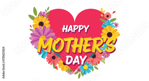 Bright floral wreath forming a heart shape, encompassing \.