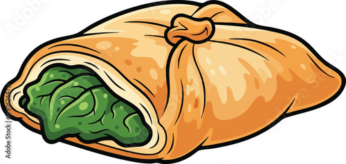 Golden Baked Pastry Filled With Fresh Green Spinach A Delicious Savory Snack Isolated On White