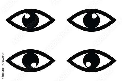 Set of Four Artistic Black and White Human Eye Icons – Hand Drawn Vector Illustration with Expressive Lashes and Unique Styles