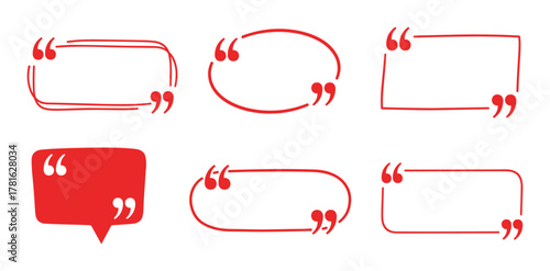 Collection of red speech bubbles and quotation marks for testimonials and direct speech