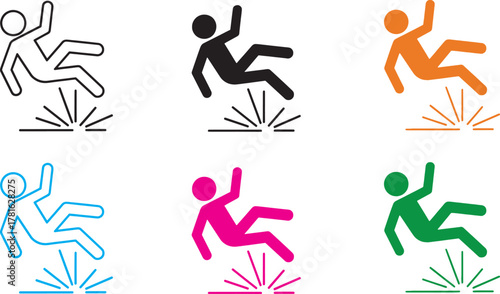Slip and Fall Warning Icon Silhouette Vector Clipart