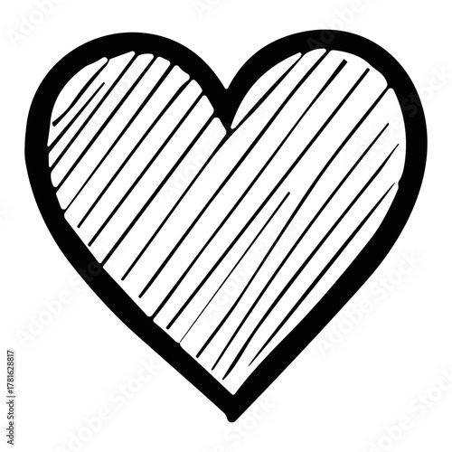 Doodle Heart Sketch Hatched Black for Handdrawn Love Symbol