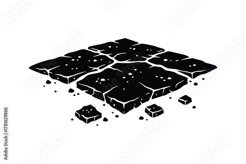 Isometric cracked ground with small rocks vector illustration isolated on white background
