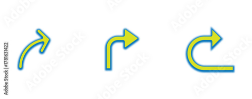 Curved Turn Right Direction Arrow Icons for Route Maps and UI Navigation PNG