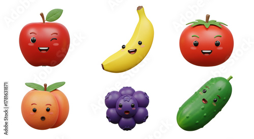 Wallpaper Mural Cute Cartoon Fruits and Vegetables with Faces. Torontodigital.ca