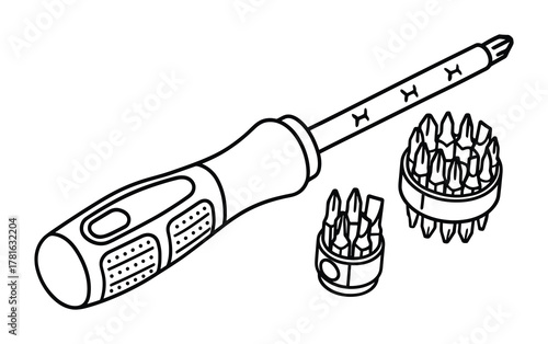 Screwdriver with interchangeable bits set for various repair and assembly tasks