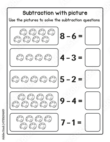 Subtraction with Pictures Worksheet | Math Activity for Preschool and Kindergarten