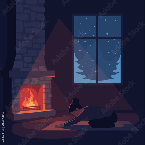 Evening Yoga by Firelight

Flat vector illustration of a person stretching or doing yoga near a fireplace,