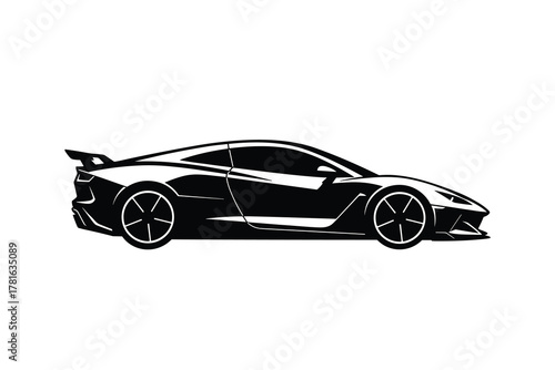Sport car silhouette vector illustration isolated on white background, black and white minimal automobile design