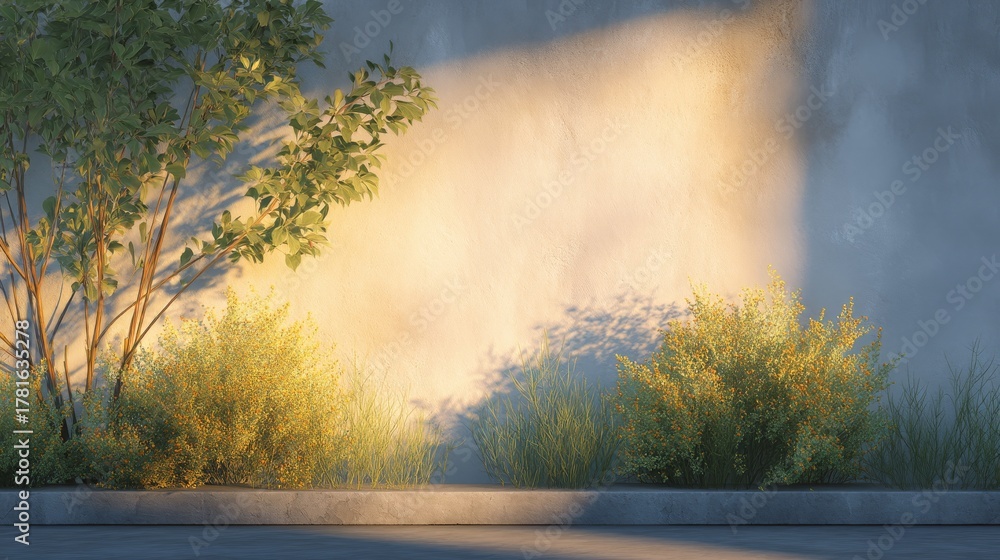 Obraz premium Vibrant green tree flourishing in stylish concrete planter modern urban design landscape architectural element sustainable greenery solution.