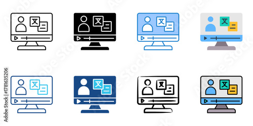 language learning icon set multiple style collection 
