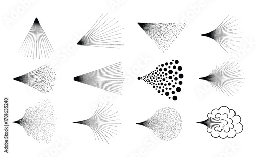 Spray pattern set, water sprayer splashes, nozzle spraying liquid element, shower cosmetic mist jet