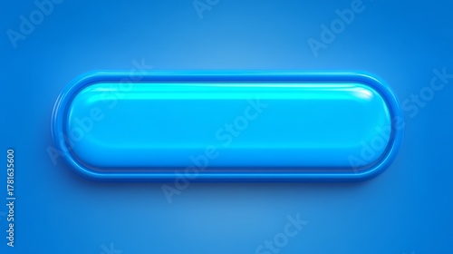 A single, elongated, oval 3D button rendered in a glossy, bright cyan or light blue material with rounded edges.