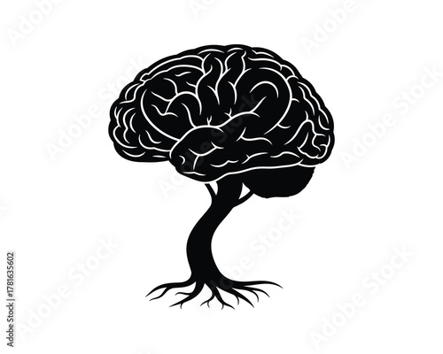 Tree brain creative illustration symbolizing growth of knowledge and intellect