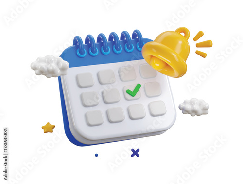 Calendar icon with alert notices for important date reminder icon 3d render concept of Calendar Schedule date notification event reminder bell icon vector illustration