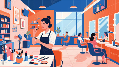 Woman in the Salon Illustrator Artwork Banner Background Design Template 