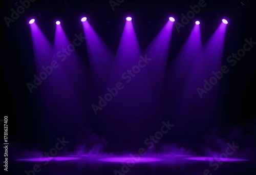 Dark Minimalist performance space with dramatic violet lighting — ideal for event branding, music visuals or digital presentations with copy space.