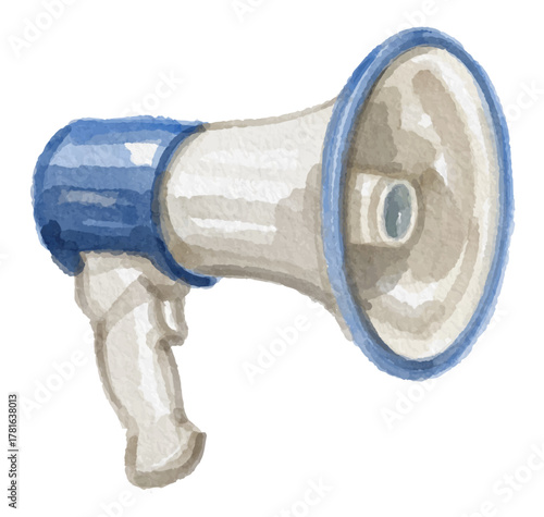 Watercolor blue megaphone isolated on white background