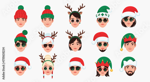 Flat Design Christmas Hats and Sunglasses Icons