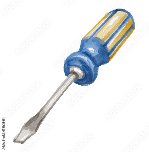 Hand painted watercolor screwdriver on white background