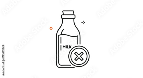 An icon of a milk bottle with a cross symbol, representing dairy-free or no milk products for individuals with allergies or dietary preferences.