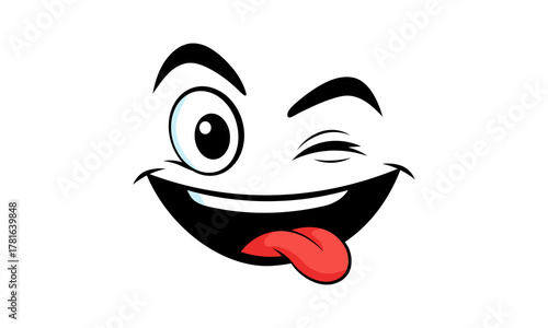 Cartoon face winking and sticking out tongue on a white background