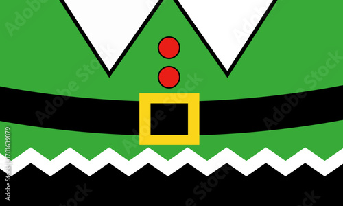 Christmas elf costume design with green, white, black, and yellow colors