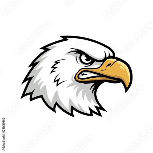 Bold eagle head illustration with a fierce expression and sharp details