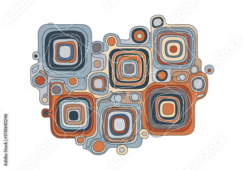 Abstract geometric shapes composition with layered squares and circles.