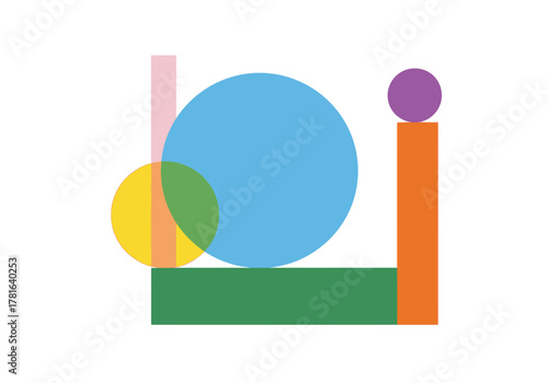 Abstract Geometric Shapes Composition Colorful Circles and Rectangles.