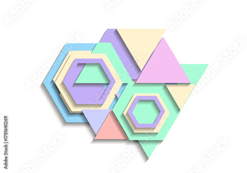 Abstract Geometric Shapes Composition Pastel Colors.