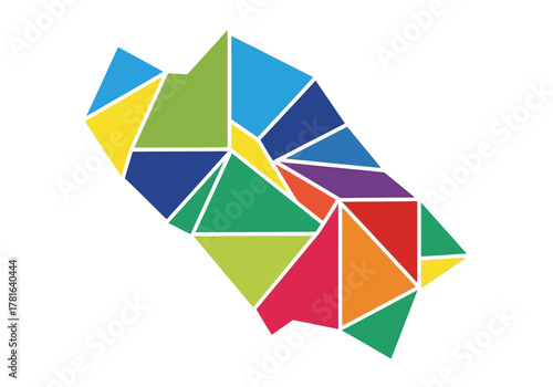 Abstract Geometric Shape with Vibrant Colors and White Outlines.