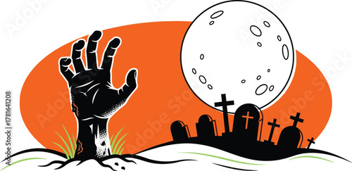 Zombie hand rising from the grave isolated on white background