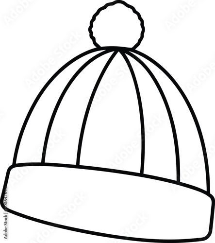 Simple black line art of a knitted winter hat with a pompom
