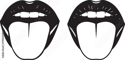 Two open mouths with tongues sticking out silhouette