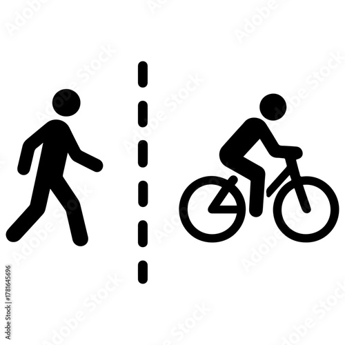 Shared path bicycle and pedestrian icon with transparent background — symbolizing a combined walking and cycling route for shared pathways or multi-use trails.