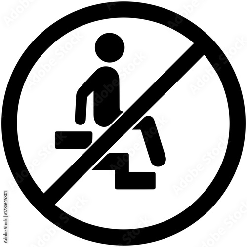 No sitting on steps staircase icon with transparent background — safety signage warning against sitting on stairs to prevent obstruction and accidents in public areas