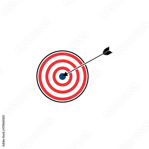 Arrow hitting the bullseye of a red and white target, symbolizing accuracy and success.