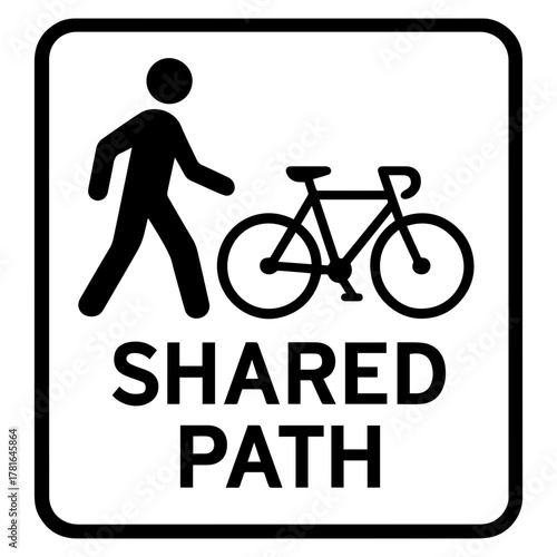 Shared path bicycle and pedestrian icon with transparent background — symbolizing a combined walking and cycling route for shared pathways or multi-use trails.