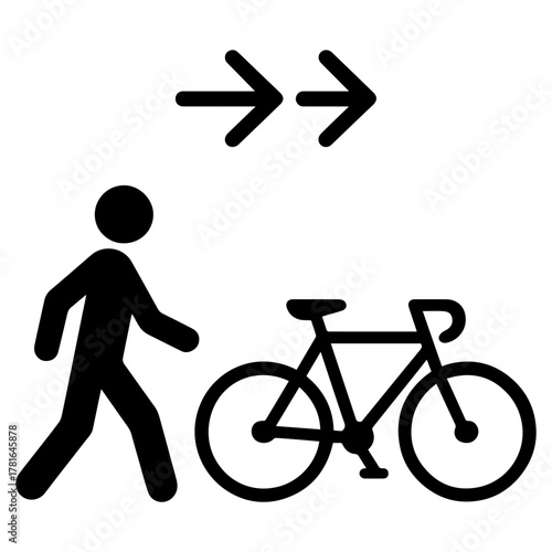 Shared path bicycle and pedestrian icon with transparent background — symbolizing a combined walking and cycling route for shared pathways or multi-use trails.