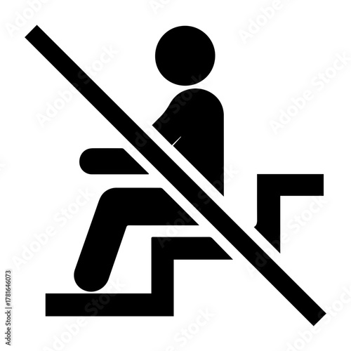 No sitting on steps staircase icon with transparent background — safety signage warning against sitting on stairs to prevent obstruction and accidents in public areas