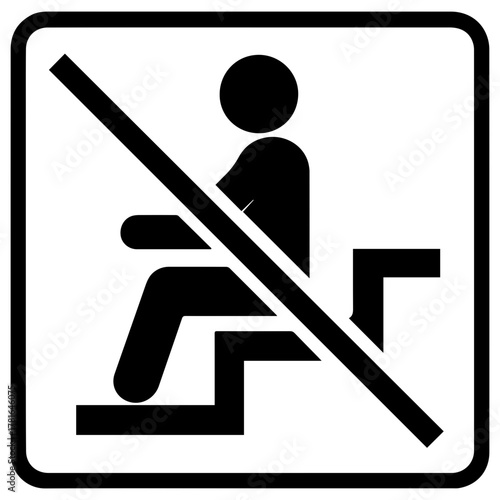 No sitting on steps staircase icon with transparent background — safety signage warning against sitting on stairs to prevent obstruction and accidents in public areas